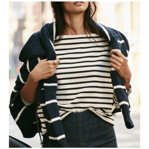 NEW Spanx AirEssentials Relaxed Striped White-Black Long Sleeve Top Size 1X